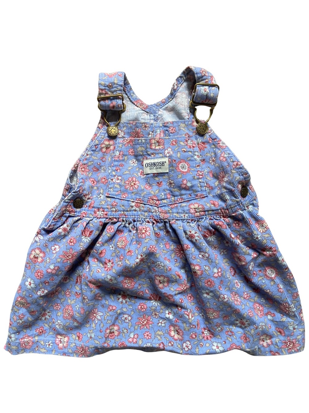 Vintage OshKosh B'gosh blue floral corduroy overall jumper dress